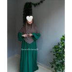 Yüsra Collection Ayrobin Elbise ve Kısa Sufle 2’li Takım Kombin - Zümrüt Yeşili - Vizon - Standart