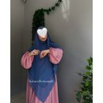Yüsra Collection Ayrobin Elbise ve Uzun Sufle 2’li Takım Kombin - Pudra - Indigo - Standart