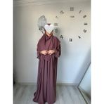 Yüsra Collection Liza Elbise ve Kısa Sufle 2’li Takım - Gül Kurusu - Standart