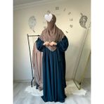 Yüsra Collection Liza Elbise ve Kısa Sufle 2’li Takım - Petrol Mavisi - Standart