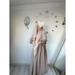 Yüsra Collection Liza Elbise ve Uzun Sufle 2’li Takım - Bej - Standart