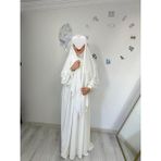 Yüsra Collection Liza Elbise ve Uzun Sufle 2’li Takım - Ekru - Standart