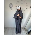 Yüsra Collection Liza Elbise ve Uzun Sufle 2’li Takım - Füme - Standart