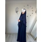 Yüsra Collection Liza Elbise ve Uzun Sufle 2’li Takım - Lacivert - Standart