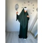 Yüsra Collection Liza Elbise ve Uzun Sufle 2’li Takım - Zümrüt Yeşil - Standart