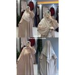 Yüsra Collection Papatya Nakışlı Liza Elbise ve Kısa Sufle 2 'li Takım - Bej - Standart