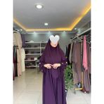 Yüsra Collection Papatya Nakışlı Liza Elbise ve Kısa Sufle 2 'li Takım - Mor - Standart