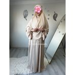 Yüsra Collection Tesettür Asel Takım Elbise Sufle Peçe 3’lü - Bej - Standart