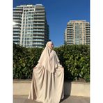 Yüsra Collection Tesettür Ayrobin Elbise ve Sufle Takım - Bej - Standart