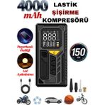 Yussraw auhma A7777Şarjlı Hava Kompresörü 4000 Mah 4ın1 Şarjlı+Araç Taşınabilir Araç Lastik Top Şişirme Pompası Oto