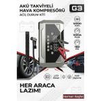 Yussraw Ferofe 12.000MAH Araç Akü Takviyeli Işıklı Hava Kompresörü Akü Takviye Cihazı 4'ü 1 Arada