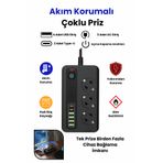 Yussraw Pro P10 3x Priz 3000W Akım Korumalı 4x USB 2x Type-C Girişli Çoklu Priz