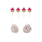 Yusuf Dirik YD Party Supplies Muffin Kek Kalıbı Çilek ve Cupcake Temalı 24 Adet Muffin 24 Adet Kürdan Set