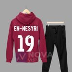 Yusuf En-Nesyri Sırt Yazı Forma Baskılı Unisex Kapüşonlu Beyaz Kışlık Sweatshirt Eşofman Takımı - Kırmızı