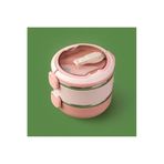 Yuvarlak 2 Katlı Çatal Ve Kaşıklı Yemek Taşıma Kabı - Pembe - 850 Ml