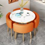 Yuvarlak 80 cm Ofis Resepsiyon Masası ve Sandalye Seti Basit Mutfak Yemek Masası Eğlence Bar Balkon Müzakere Masası Ev ve Ofis için Modern Turuncu Tasarım