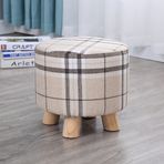 Yuvarlak Ahşap Tabure Osmanlı Küçük Yastıklı Tabure Ayakkabı için 4 Ayaklı Rahat Keten Sandalye Oturma Odası ve Yatak Odası için 28x25CM Şık Kafes Tasarım