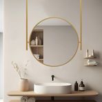 Yuvarlak Altın Duvar Aynası - Banyo için Asma Tavan Aynası Oturma Odası için Metal Çerçeveli Dekoratif Asma Aynalar Büyük Yüzen Çubuk Aynalar (Boyut)