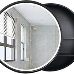 Yuvarlak Banyo Ayna Dolabı Işıklı Duvara Monte Ahşap Makyaj Aynası Yatak Odası için Depolama ile Şık LED Işıklı Yuvarlak Ayna Modern Banyolar için