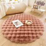 Yuvarlak Bej Hochflor Teppich Flauschig Shaggy Langflor Kunstfell Teppich für Wohnzimmer und Schlafzimmer Waschbar und Rutschfest Moderne Bettvorleger 45 cm Durchmesser