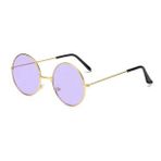 Yuvarlak Cam John Lennon Tarzi Gold Cerceveli Mor Gozluk