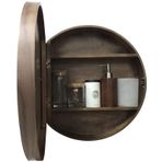 Yuvarlak Ceviz Banyo Ayna Dolabı - 2'si 1 Arada Kozmetik Depolama Şık Minimalist Tasarım Benzersiz Hediye Fikri 60 cm Çap Modern Banyolar için Mükemmel