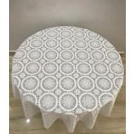 Yuvarlak Dantel Desenli Şeffaf Masa Örtüsü, 137 cm Çapında, Beyaz
