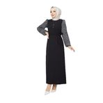 Yuvarlak Desenli Şifon Kollu Tuğba Model Elbise - Siyah Siyah-915 36