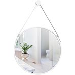 Yuvarlak duvar aynası, omuz askılı dekoratif duvar aynası, banyo, yatak odası, giriş, oturma odası için yuvarlak ayna, beyaz, 60 cm
