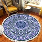 Yuvarlak Halı Bohem Çember Alan Kilim Bohem Geometrik Desenli Baskılı El Dokuma Daire Halı Püsküllü Kenarlı İç Mekan Zemin Paspası Ev Mutfak Oturma Odası İçin, G,Ø 90 cm