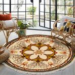 Yuvarlak Halı Bohem Daire Bölgesi Kilim Bohem Geometrik Desenli Baskılı El Dokuma Daire Halı Püsküllü Kenarlı Ev Mutfak Oturma Odası için İç Mekan Zemin Matı, E, Ø 120 cm