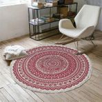 Yuvarlak Halı Bohem El Yapımı Dokuma Halılar Pamuk Keten Hindistan Mandala Desen Renkli Yuvarlak Halı Püsküllü Yatak Odası Oturma Odası Ev Dekoru için, 03,180 cm / 70,1 inç