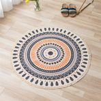 Yuvarlak Halı Bohem El Yapımı Dokuma Halılar Pamuk Keten Hindistan Mandala Desen Renkli Yuvarlak Halı Püsküllü Yatak Odası Oturma Odası Ev Dekoru için, 18, 150 cm / 59 inç