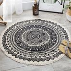 Yuvarlak Halı Bohem El Yapımı Dokuma Halılar Pamuk Keten Hindistan Mandala Desen Renkli Yuvarlak Halı Püsküllü Yatak Odası Oturma Odası Ev Dekoru için, 19,150 cm / 59 inç