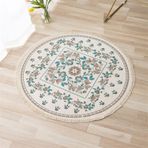 Yuvarlak Halı Bohem El Yapımı Dokuma Halılar Pamuk Keten Hindistan Mandala Desen Renkli Yuvarlak Halı Püsküllü Yatak Odası Oturma Odası Ev Dekoru için, 20,9 cm / 35,4 inç