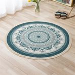 Yuvarlak Halı Bohem El Yapımı Dokuma Halılar Pamuk Keten Hindistan Mandala Desen Renkli Yuvarlak Halı Püsküllü Yatak Odası Oturma Odası Ev Dekoru için, 21,180 cm / 70,1 inç