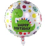 Yuvarlak Happy Birthday Baskılı Yeşil Dinazor Folyo Balon