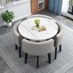 Yuvarlak Masa ve 4 Kumaş Sandalyeli Modern 5 Parça Yemek Takımı, Ev veya Ofis için Yer Tasarruflu Tasarım 90x90x75 cm Küçük Alanlar için Mükemmel