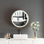 Yuvarlak Masif Ahşap Duvara Monte Aynalı Banyo Dolabı, Yatak Odası ve Banyo için Makyaj Aynası | Depolama Alanlı Modern Tasarım