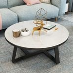 Yuvarlak Mermer Sehpa - Mermer Dokulu Modern Orta Masa Üst Metal Taban Çerçevesi ve Oturma Odası Mutfak ve Cumba Penceresi için Ayarlanabilir Ayak Pedleri (Renk: Siyah)