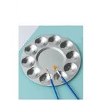 Yuvarlak Metal Palet 1 Adet Metal Boya Paleti 10 Hazneli 17 Cm Paslanmaz Resim Boyama Paleti Fırça Hediyeli