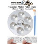Yuvarlak Metal Palet 1 Adet Metal Boya Paleti 7 Hazneli 13 cm Paslanmaz Resim Boyama Paleti Fırça Hediyeli - Standart - Gümüş