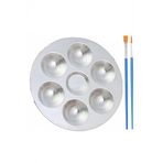 Yuvarlak Metal Palet 1 Adet Metal Boya Paleti 7 Hazneli 13 Cm Paslanmaz Resim Boyama Paleti Fırça Hediyeli