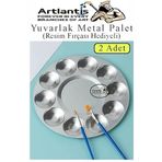Yuvarlak Metal Palet 2 Adet Metal Boya Paleti 10 Hazneli 17 Cm Paslanmaz Resim Boyama Paleti Fırça Hediyeli