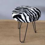 Yuvarlak Peluş Puf Zebra Desen