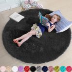 Yuvarlak Shaggy Siyah Halı 60x60 cm Ultra Yumuşak Erkek Kız Yatak Odası Ev Dekor Yurt Oturma Odası