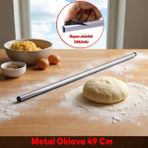 Yuvarlak Silindir Alüminyum Metal Oklava Tekli 49 cm Mutfak Börek Hamur Un Yufka Açma Krom Renk - Metalik