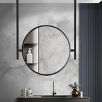Yuvarlak Siyah Banyo Aynası Tavana Monte Duvar Dekoru Vanity Makyaj için 15.7 inç Metal Asma Çubuk Ayna Çift Bom ile Şık Dekoratif Ayna Ev için