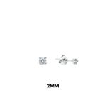 Yuvarlak Tırnaklı Zirkon Tektaş Rodyumlu Vidalı Unisex Gümüş Küpe 2Mm [Oysy139]