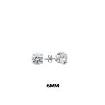 Yuvarlak Tırnaklı Zirkon Tektaş Rodyumlu Vidalı Unisex Gümüş Küpe 6Mm [Oysy139]